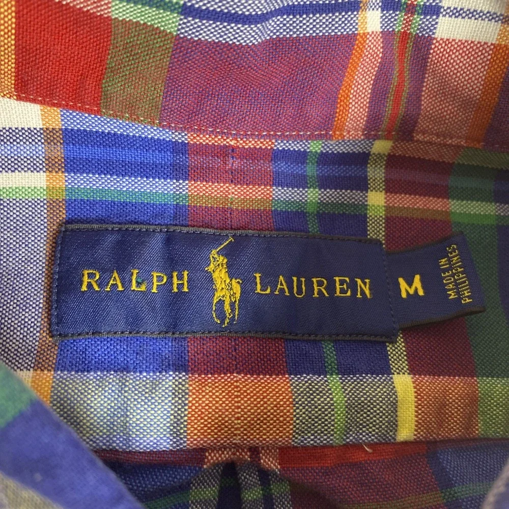Polo Ralph Lauren Men's Medium Madras/plaid Button Down Shirt Flesh Pony Y2K